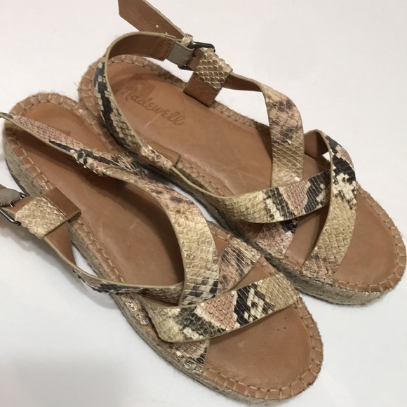 𝅺Madewell Malia Espadrille Sandal Snake Embossed Leather 8M